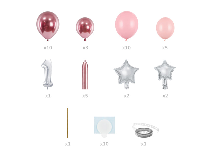 Rozā balonu virtene Cipars 1 – 90 × 140 cm | DIY 1. dzimšanas dienas dekorācija