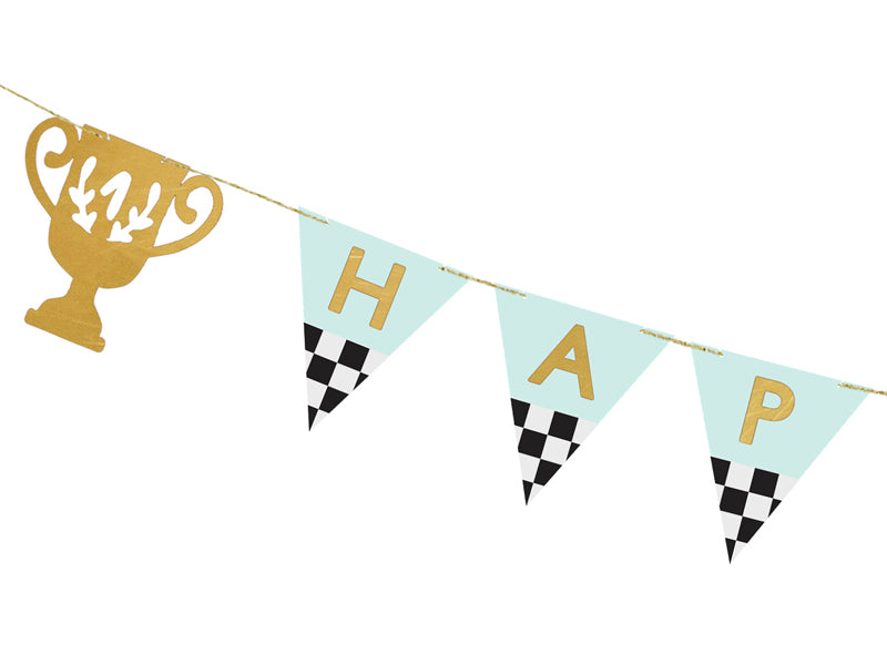 Baneris “Happy Birthday Trophy Cup”, 2.5 m – sacīkšu tematikas dzimšanas dienas dekors