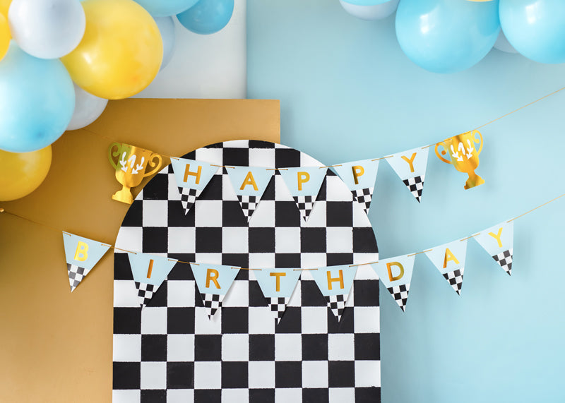 Baneris “Happy Birthday Trophy Cup”, 2.5 m – sacīkšu tematikas dzimšanas dienas dekors
