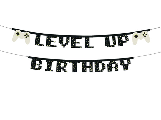 Baneris “Level Up Birthday”, 2.5 m – geimeru ballītes dekorācija