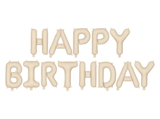 Matēts folijas balons “Daudz laimes dzimšanas dienā”, 340 × 35 cm, bēšs