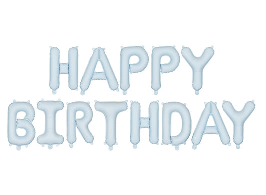 Matēts folijas balons “Daudz laimes dzimšanas dienā”, 340 × 35 cm, gaiši zils