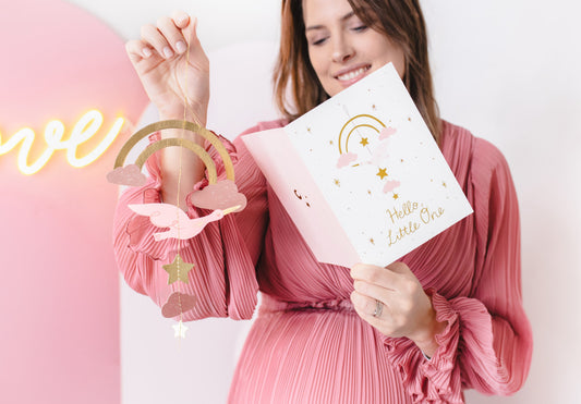 Kartīte ar karošu dekoru “Gulbis”, gaiši rozā, 14 × 20 cm 