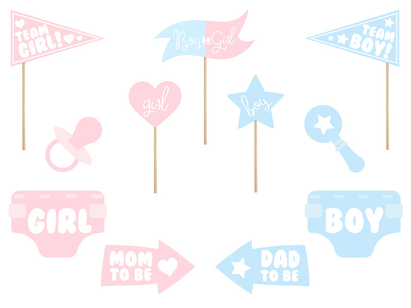 Foto aksesuāri "Gender Reveal" ballītei (11 gab.)