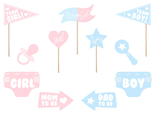 Foto aksesuāri "Gender Reveal" ballītei (11 gab.)