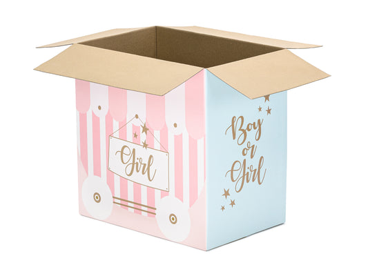 Balonu kaste Boy or Girl 60 x 40 x 60 cm – Gender Reveal dekorācija svētkiem(SAŅEMŠANA TIKAI SALDŪ UZ VIETAS!!)