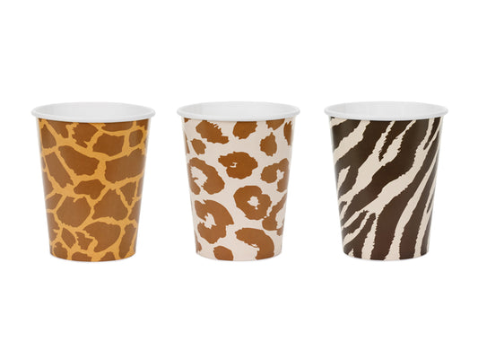 Safari papīra glāzes 220 ml – Dzīvnieku raksta glāzes bērnu ballītei, 6 gab