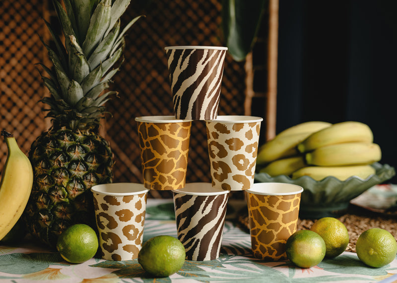 Safari papīra glāzes 220 ml – Dzīvnieku raksta glāzes bērnu ballītei, 6 gab