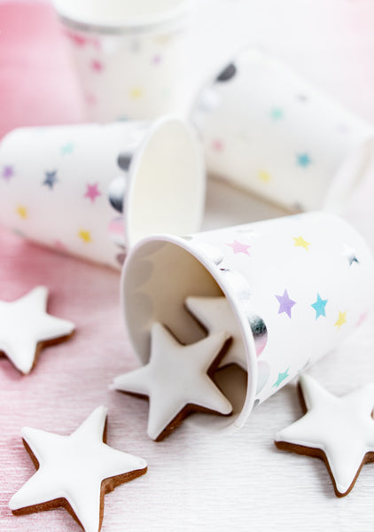 Papīra glāzītes "Unicorn Stars" 180 ml – Vienradža tematikas ballīšu trauki 6 gab.