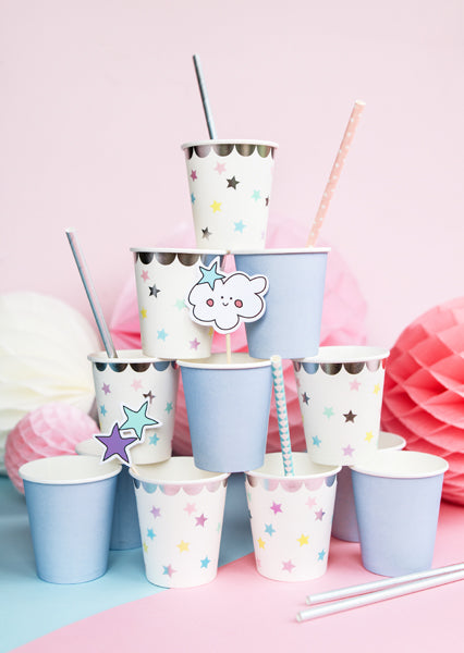 Papīra glāzītes "Unicorn Stars" 180 ml – Vienradža tematikas ballīšu trauki 6 gab.