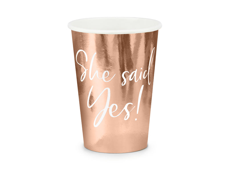 Papīra glāzes “She said yes!” rozā zelta (220 ml)