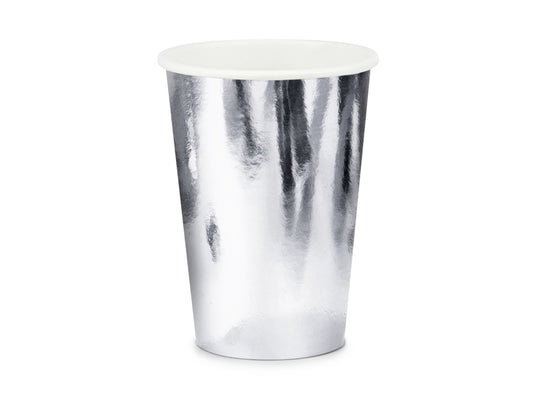 Sudraba papīra glāzītes 220 ml – Eleganti vienreizlietojamie trauki 6 gab.