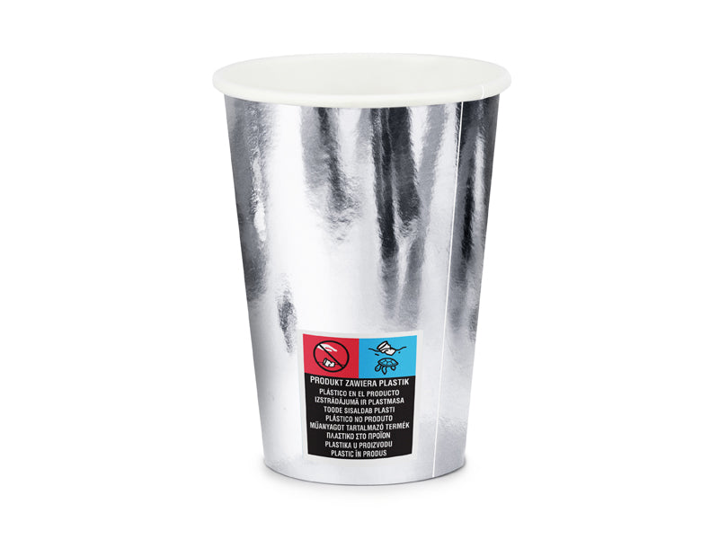 Sudraba papīra glāzītes 220 ml – Eleganti vienreizlietojamie trauki 6 gab.