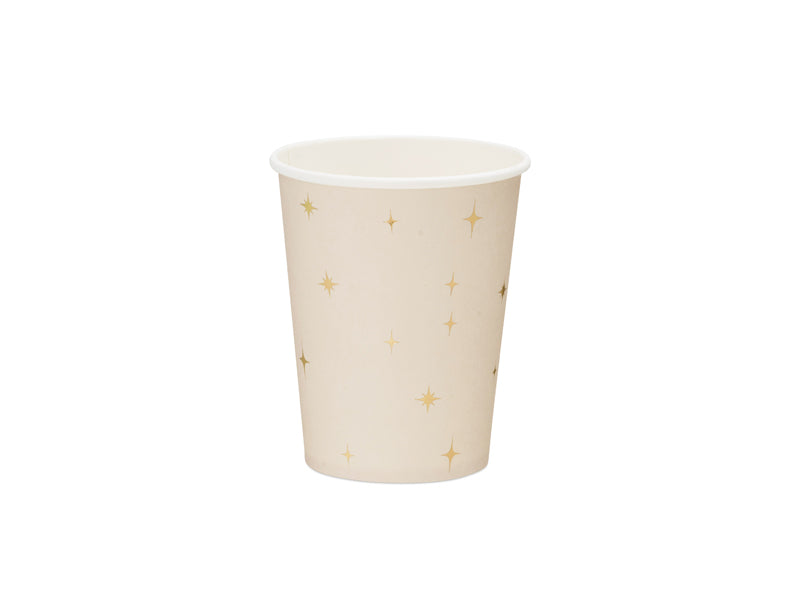 Papīra glāzes, rozā ar zelta punktiņiem, 260ml 