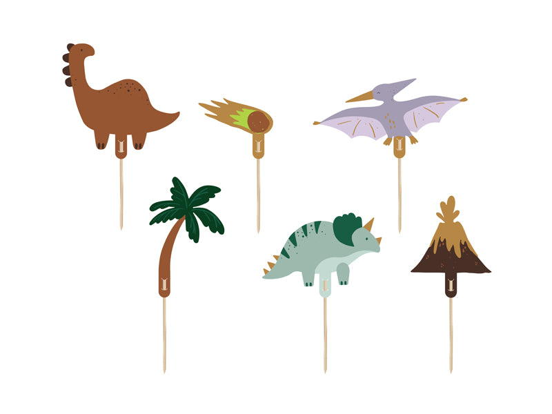 Kūkas dekorācijas “Dinosaurs”, 6 gab., 8–12 cm – dinozauru topperi