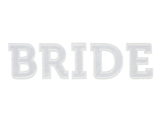 Gludināms uzšuvums “BRIDE” balts (24 x 6 cm)