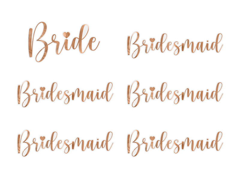 Glāžu uzlīmes “Bride & Bridesmaid” rozā zelta (6 gab.)