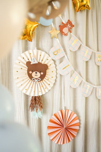 Dekoratīvas rozetes “Bear”, 2 gab., 30–35 cm – lācīša ballītes sienas dekori