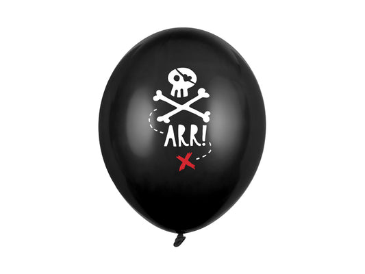Baloni “Pirates Party”, 30 cm, 6 gab. – melni pirātu baloni ar apdruku