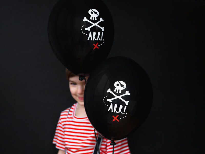 Baloni “Pirates Party”, 30 cm, 6 gab. – melni pirātu baloni ar apdruku