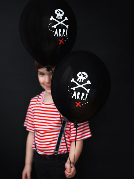 Baloni “Pirates Party”, 30 cm, 6 gab. – melni pirātu baloni ar apdruku