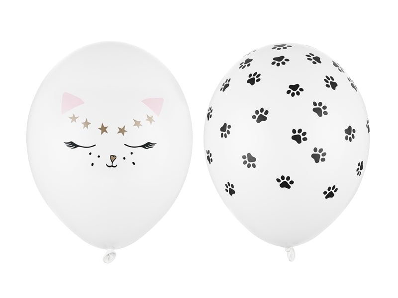 Baloni Cat 30 cm – Balti ar kaķu apdruku, 50 gab.