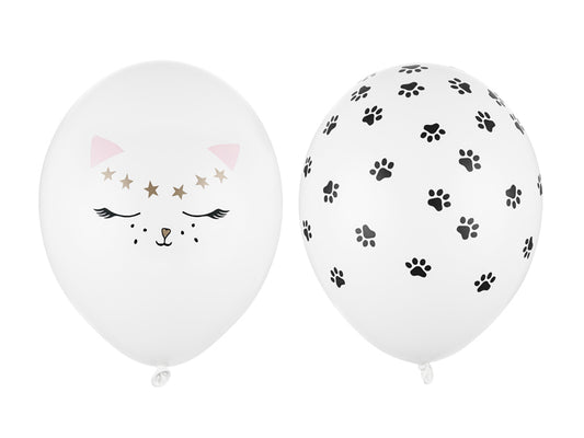 Baloni Cat 30 cm – Balti ar kaķu apdruku, 50 gab.