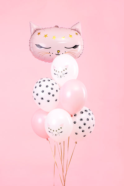 Baloni Cat 30 cm – Balti ar kaķu apdruku, 50 gab.