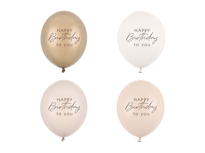 Baloni "Happy Birthday" 30 cm – Bēšos toņos, 50 gab.