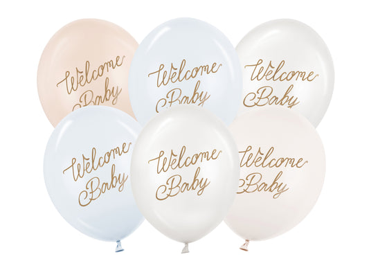 Welcome Baby zilie baloni 30 cm – Jaundzimušā sagaidīšanas balonu komplekts 6 gab.