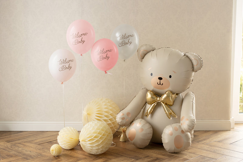 Baloni "Welcome Baby" 30 cm – Rozā toņu balonu komplekts 6 gab. baby shower svinībām