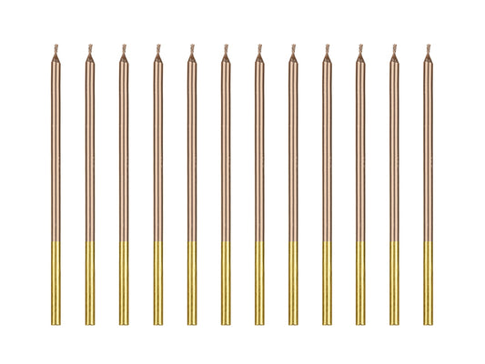 Dzimšanas dienas sveces, rozā zelta ar zeltu, 14 cm