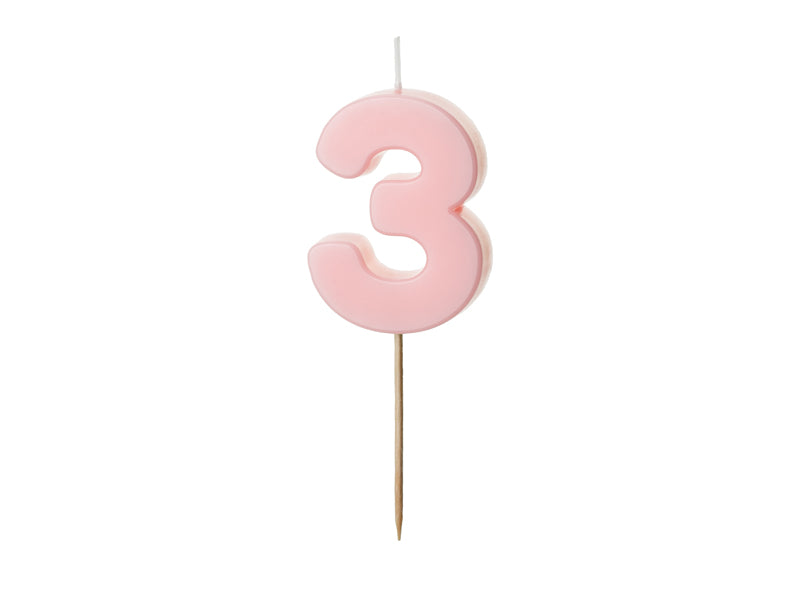 Dzimšanas dienas svece Cipars 3 gaiši rozā 5,5 cm