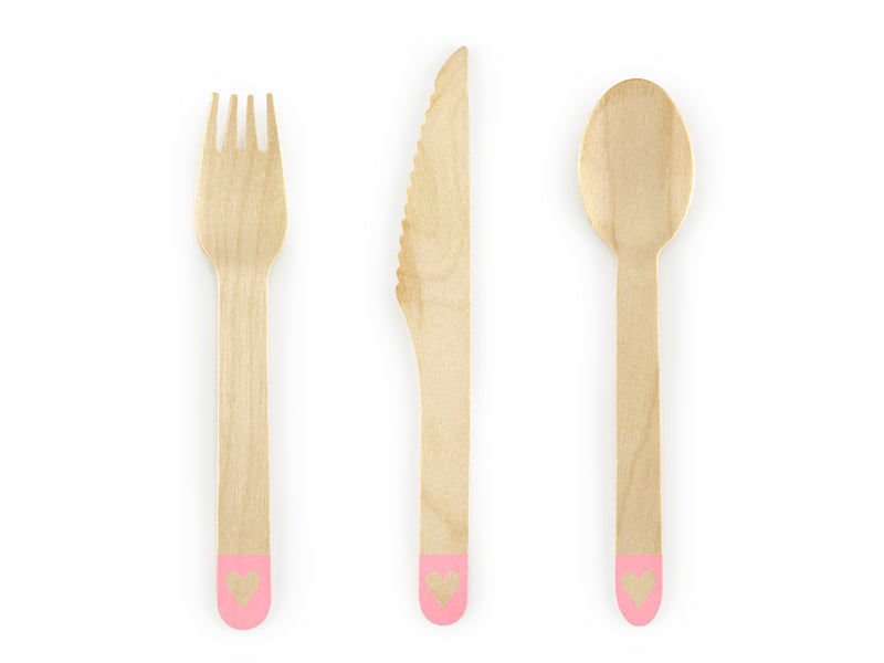 Koka galda piederumi ar sirsniņām blush pink 16 cm – 18 gab. komplekts
