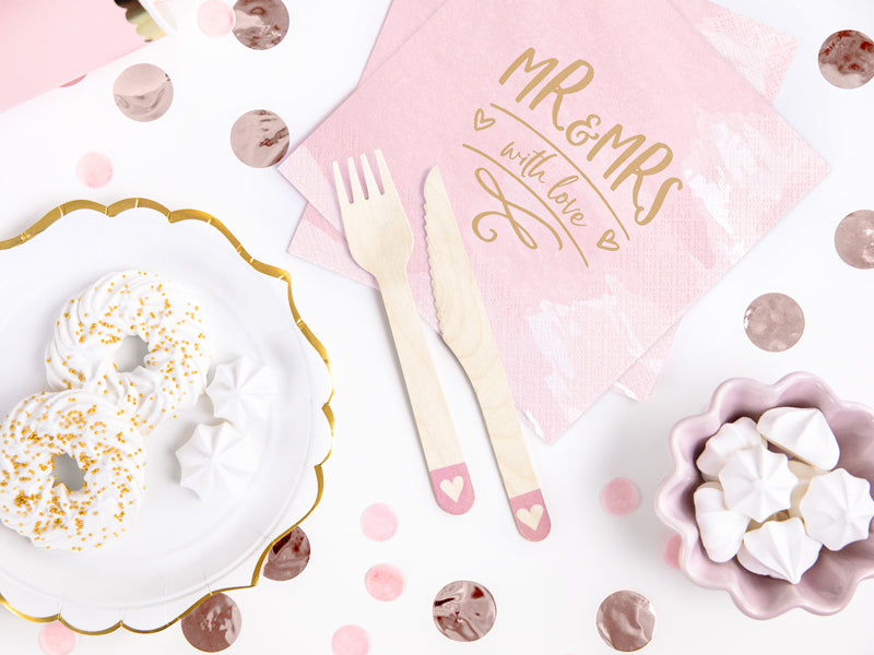 Koka galda piederumi ar sirsniņām blush pink 16 cm – 18 gab. komplekts