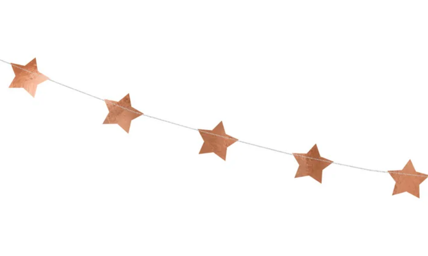 Folijas zvaigžņu virtene Rose Gold 3,6 m – Eleganta ballīšu dekorācija