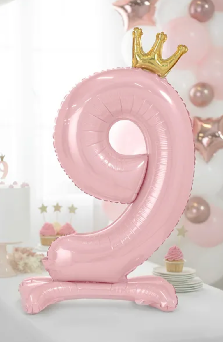 Stāvošs folija balons Cipars 9 rozā krāsā 84 cm – Elegants dzimšanas dienas dekors