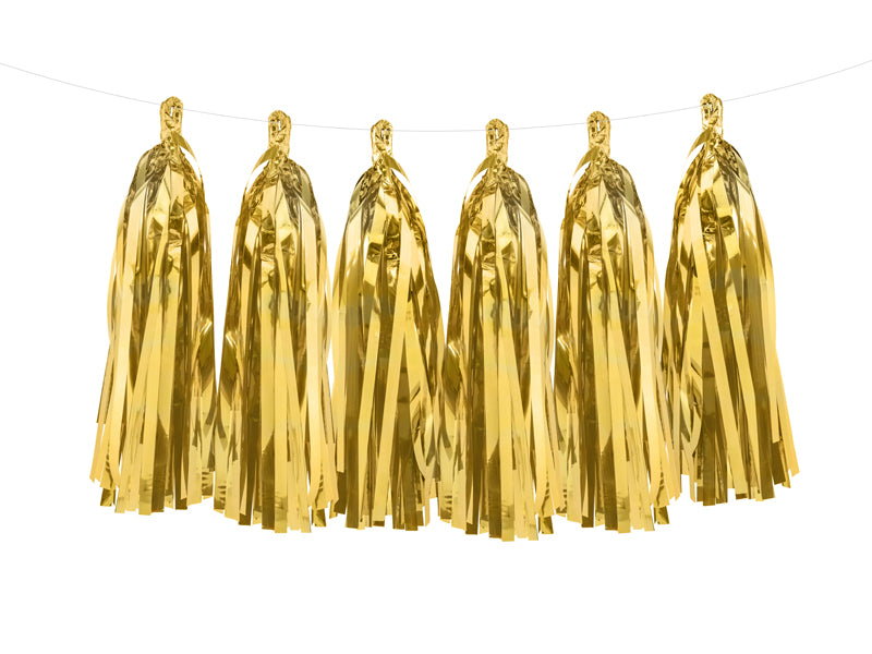 Zelta pušķīšu virtene 1,5 m – Mirror Gold DIY ballīšu dekorācija 12 pušķīši