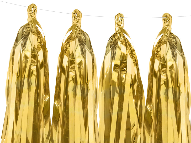 Zelta pušķīšu virtene 1,5 m – Mirror Gold DIY ballīšu dekorācija 12 pušķīši