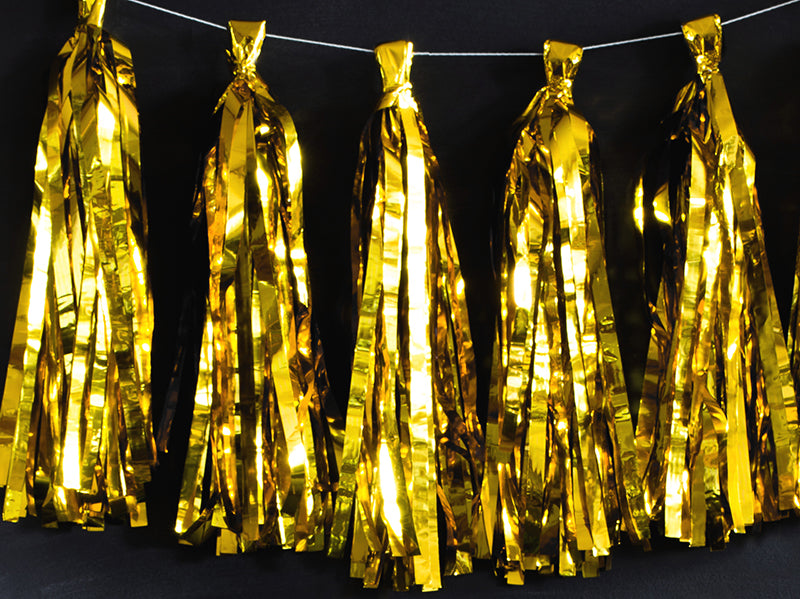 Zelta pušķīšu virtene 1,5 m – Mirror Gold DIY ballīšu dekorācija 12 pušķīši