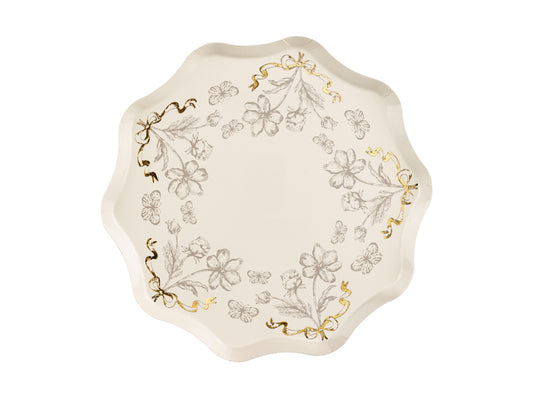 Vienreizlietojamie papīra šķīvji - balti ar ziediem, 20cm, 6gb