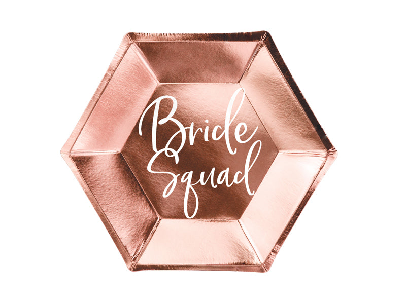 Papīra šķīvji “Bride Squad” rozā zelta (23 cm, 6 gab.)