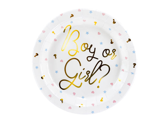 Boy or Girl papīra šķīvji 23 cm – Gender Reveal ballītes šķīvji 6 gab.