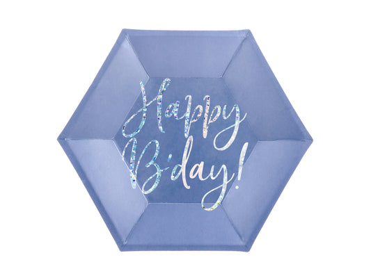 Tumši zili Happy B'day papīra šķīvji 20 cm – Eleganti ballīšu šķīvji 6 gab