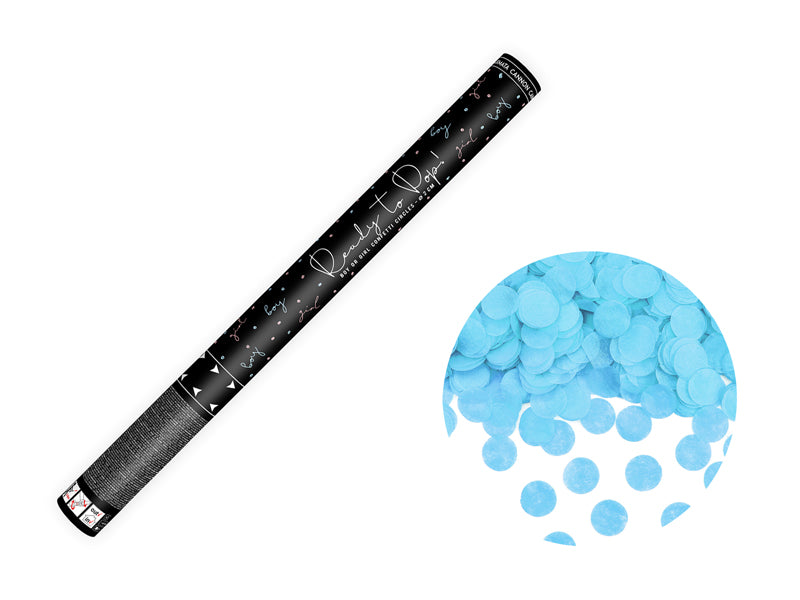 "Gender Reveal" konfeti kanons zils (60 cm) – dzimuma atklāšanai