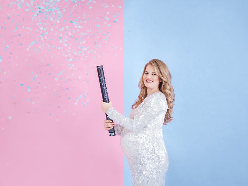 "Gender Reveal" konfeti kanons zils (60 cm) – dzimuma atklāšanai