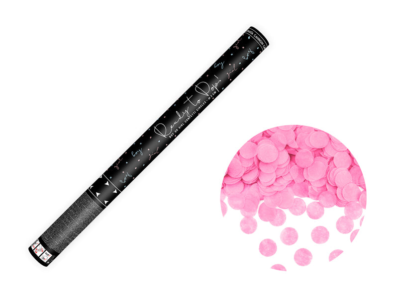 "Gender Reveal" konfeti kanons rozā (60 cm) – dzimuma atklāšanai