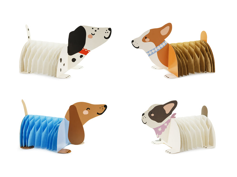 Papīra honeycomb dekorācijas “Dogs”, 4 gab. – suņu tematikas ballīšu dekori